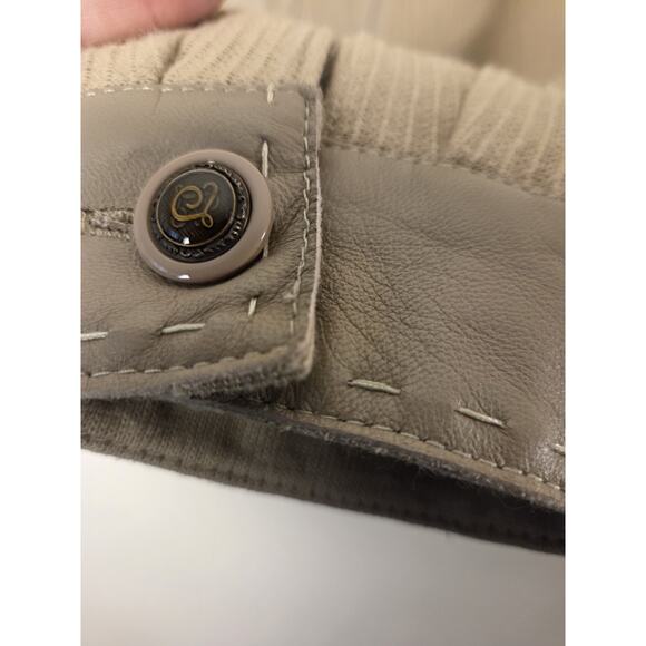 Maxini Collezione Leather & Knit Mens Sz M Jacket Beige Zip Front Quiet Luxury - Picture 4 of 11